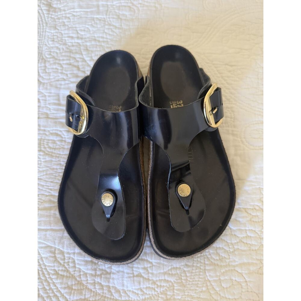 Birkenstock Black Gizeh Big Buckle High Shine Patent Leather 37 /W7 - Picture 3 of 10